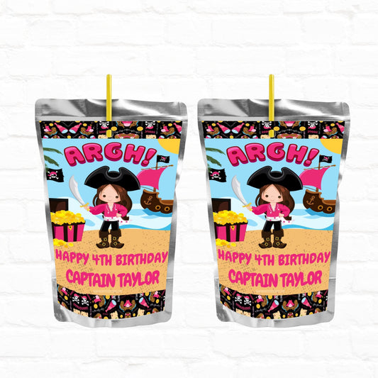 Girl Pirate Birthday Personalized Juice Pouch Labels| Instant Download 02