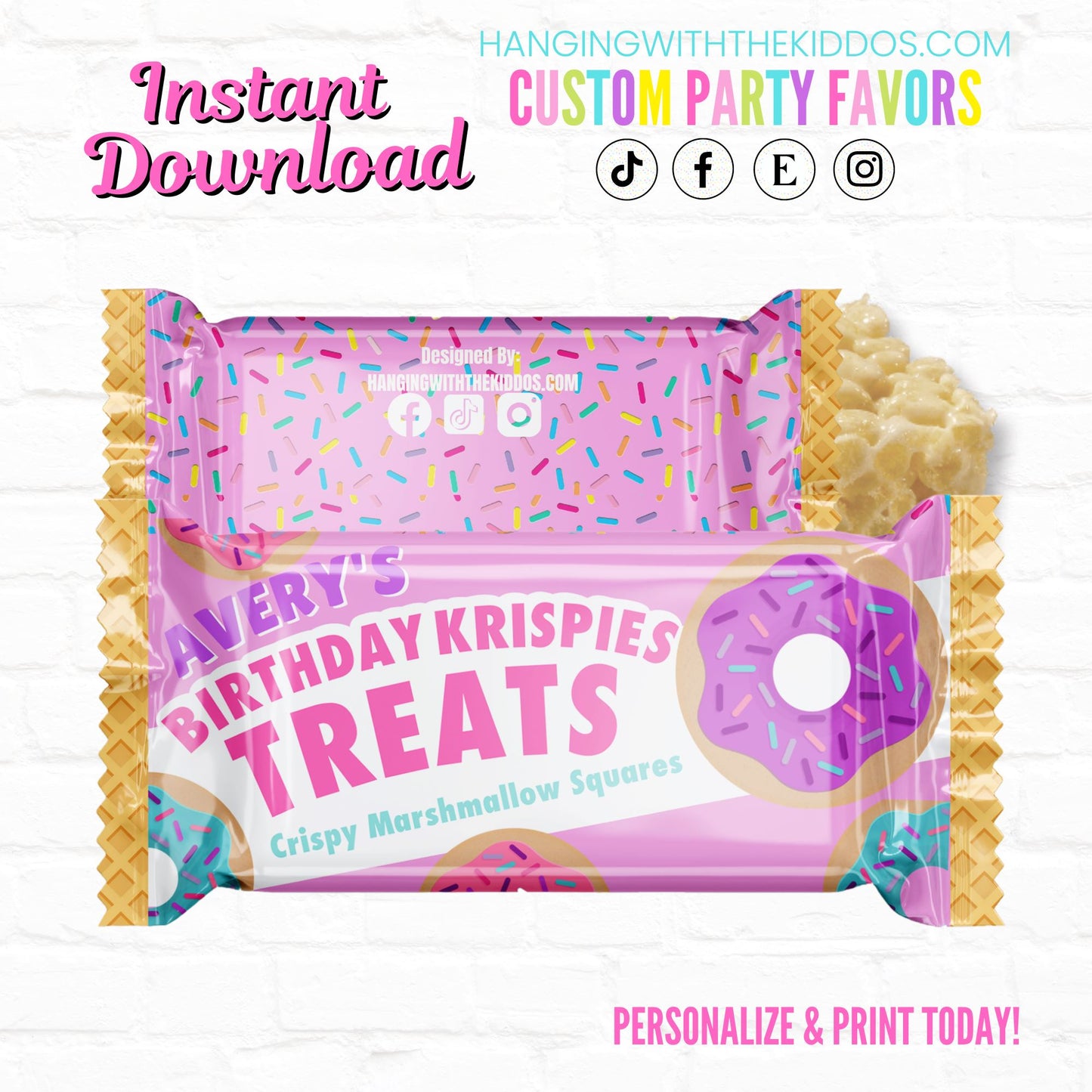 Donut Birthday Sweet One Personalized Rice Krispy Treats Wrappers| Instant Download