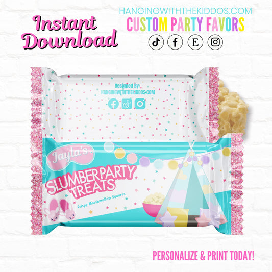 Tween Slumber Party Krispy Treats Wrappers Party Favors| Instant Download