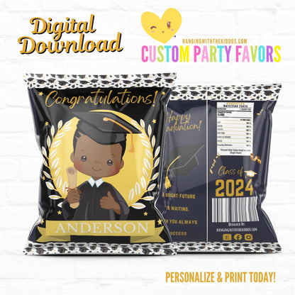 Graduation Personalized  Chip Bags|Treat Bags-Boy Printable File 01