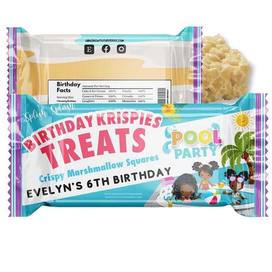 Girls Pool Party| Rice Krispy Treats Party Favors | Summer Party Goodie bags Personalize & Print Today Get your Instant Download Now!