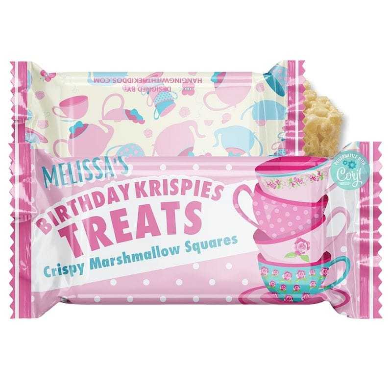 Tea Party Favors Birthday Rice Krispy Treats Wrappers Personalize & Print Today | Tea Party Decorations