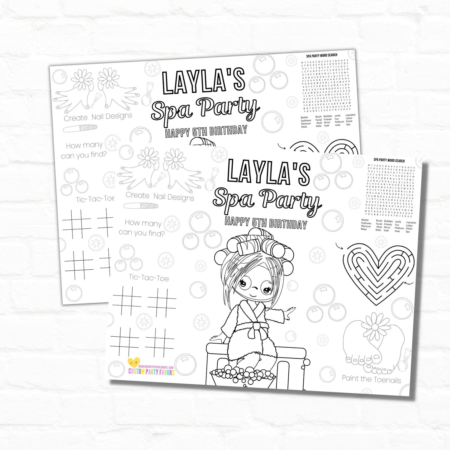 Spa Party Personalize Activity Placemat|Printable File
