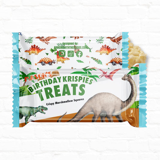 Dinosaur Birthday Personalized Rice Krispy Treats Wrappers| Instant Download