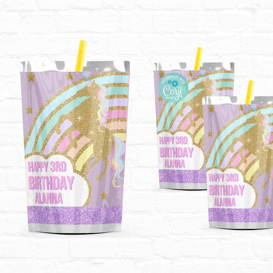 Unicorn Magical Drink Pouches Personalized Juice Pouch Labels